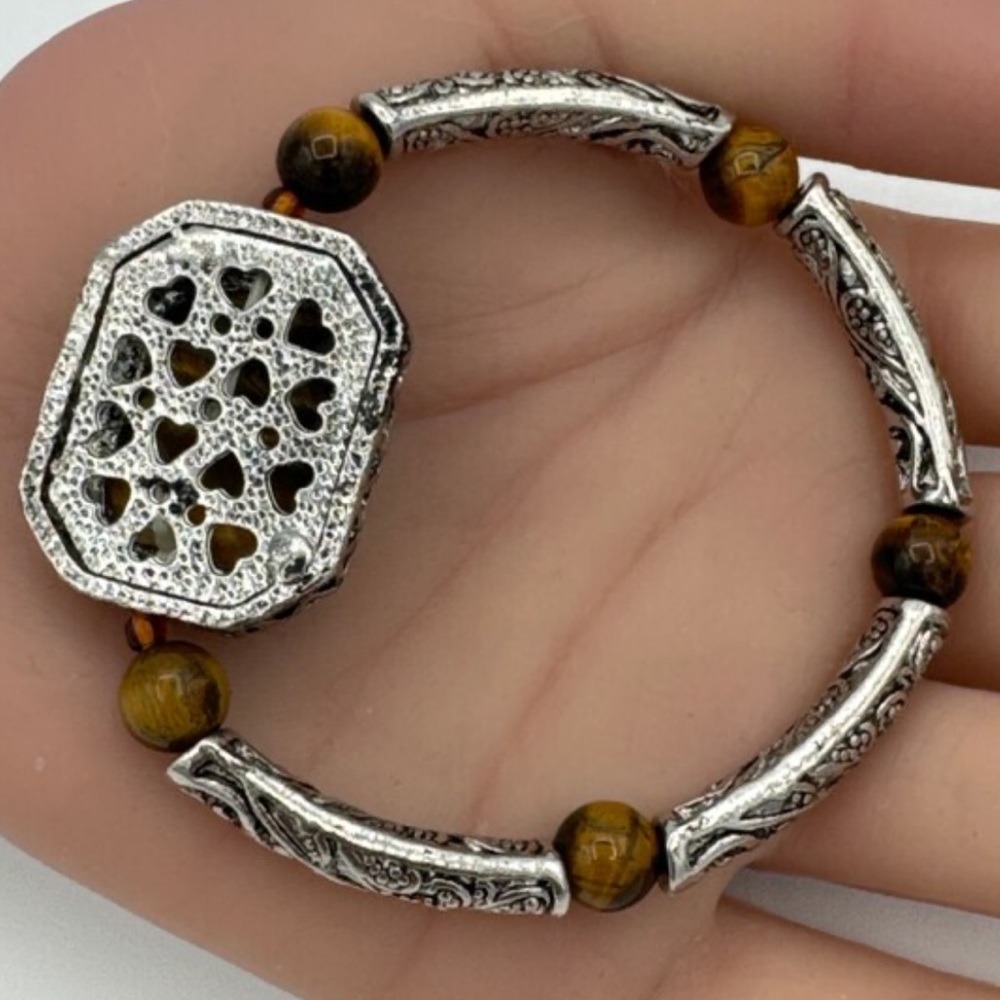 Big Tigers Eye Silver Statement Stretch Bracelet - image 2